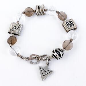 Silpada Sterling Silver 925 Smoky Quartz Crystal Beaded Bracelet 7.5" B1275